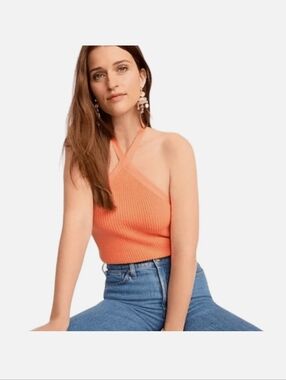 J. Crew Knit Cotton Halter Sweater Top Coral Medium